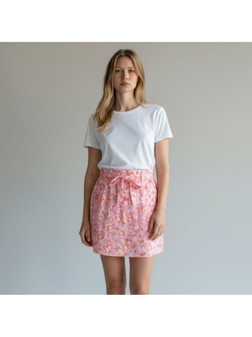 Abound skirt drawstring waist lined aline gauzy coral pink tarry floral size XXS